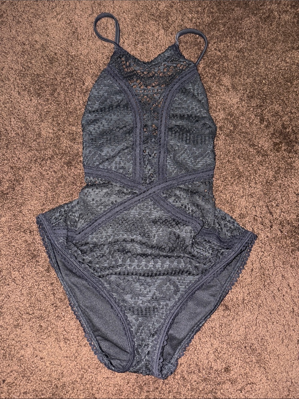 Adore Me Black Crochet Halter One-Piece Swimsuit